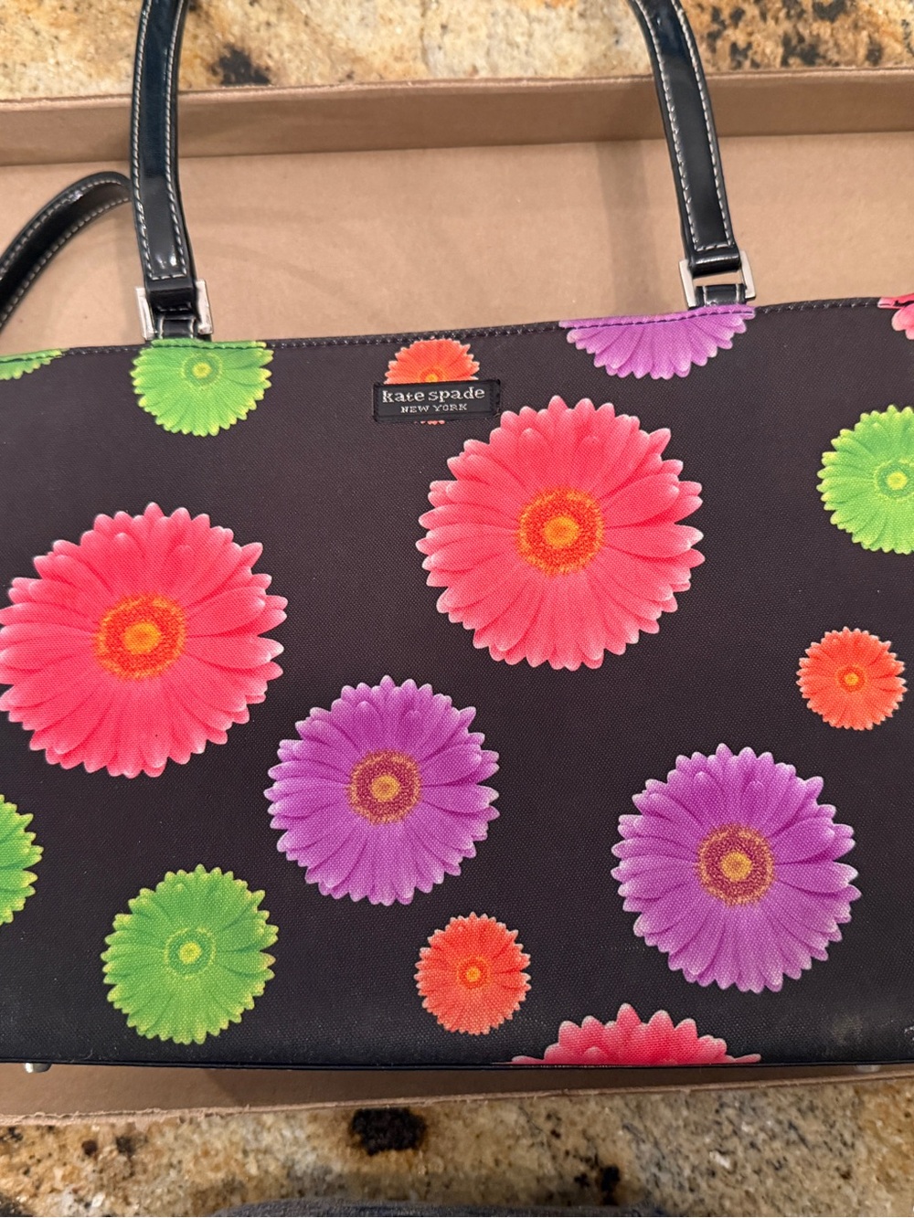 kate spade Black Tote with Bright Pink, Purple, Lime and Orange Floral Print